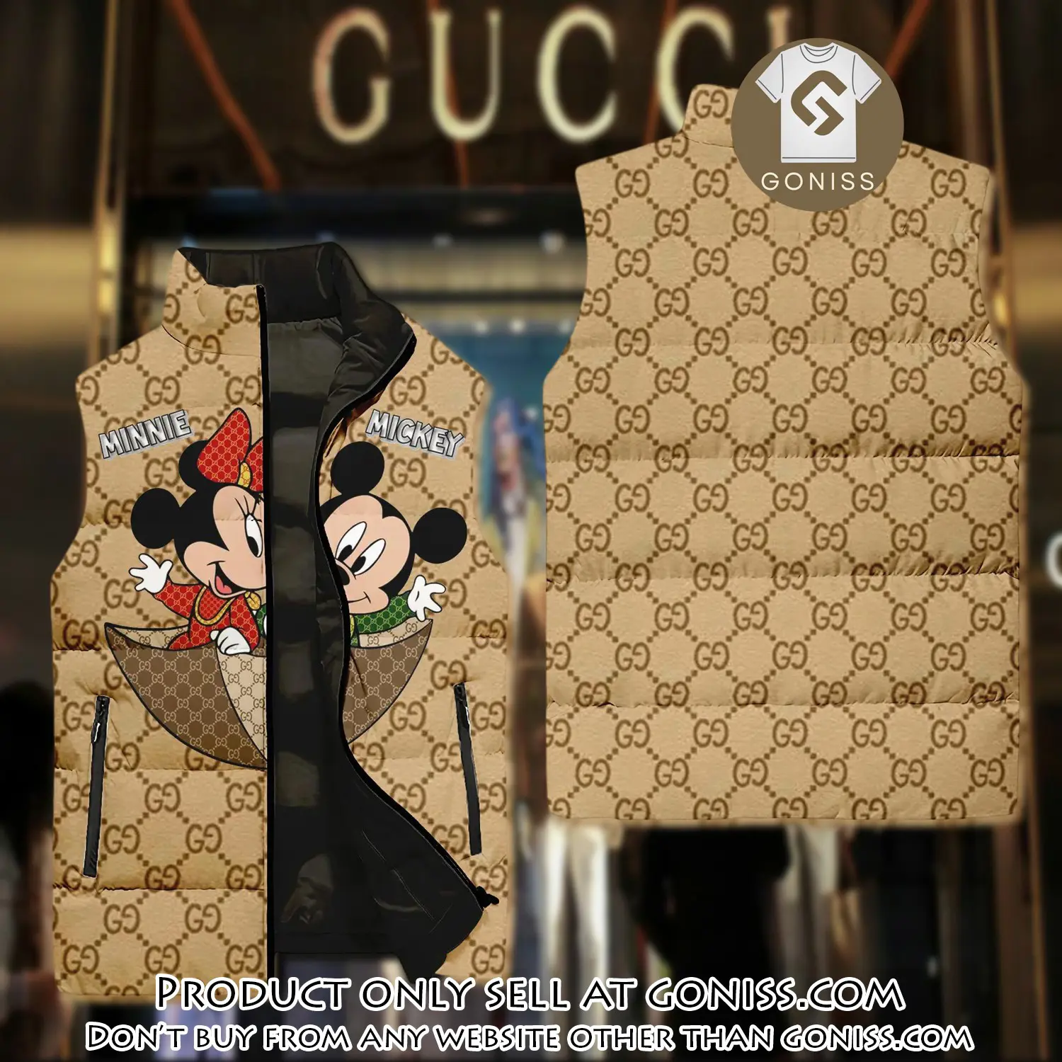 Gucci mickey mouse yellow type 2 luxury brand 3d sleeveless down jacket gn1011604